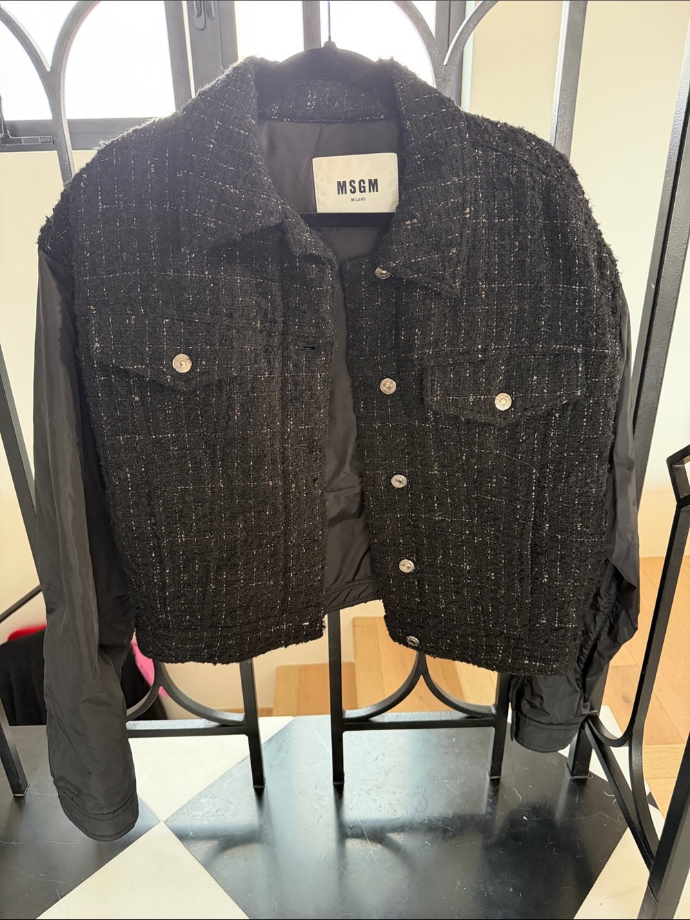 MSGM Black Tweed Cropped Blazer Jacket